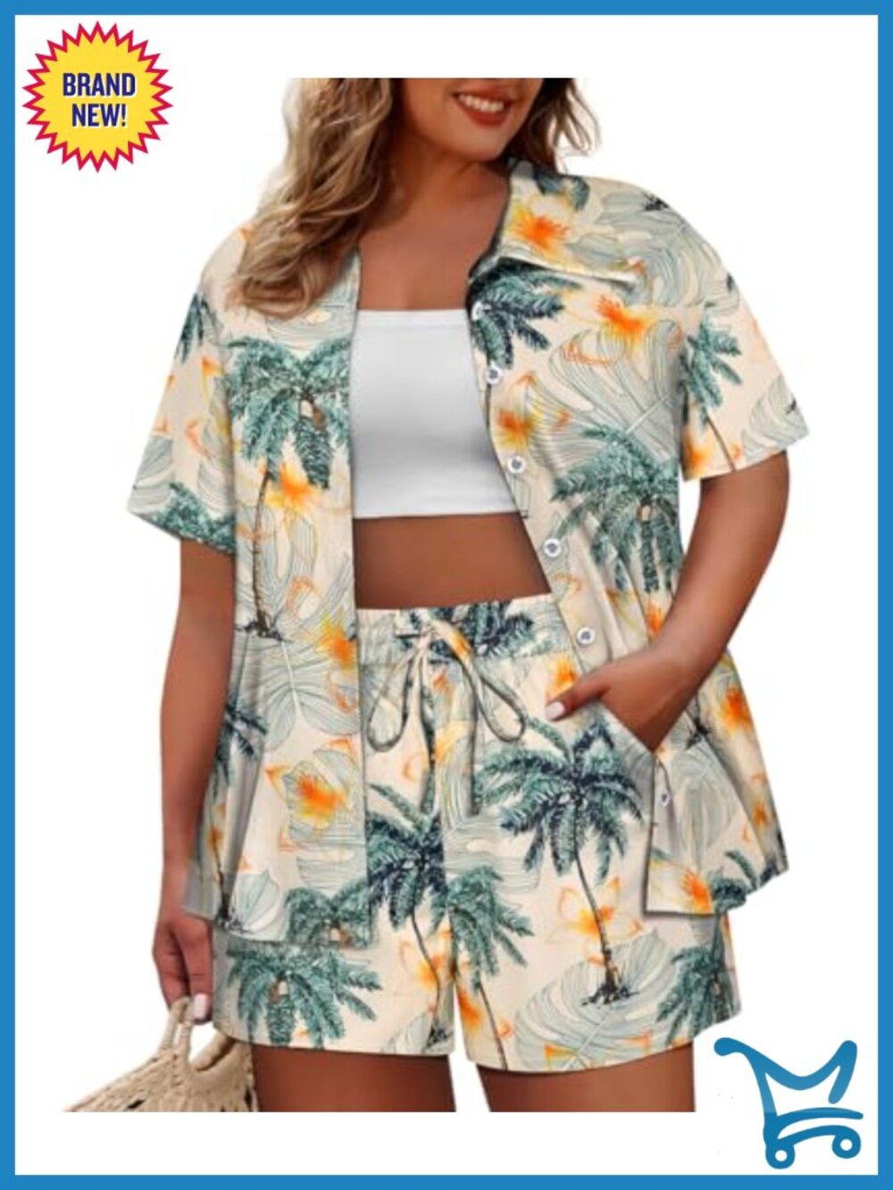 Plus Size 2 Piece Set Short Sleeve Top & Shorts Loose Fit Beach Vacation Outfit